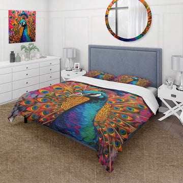 Teal Pink Pop Art Peacock - Duvet Cover Set
